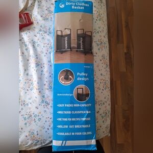 Black Rolling Hamper with Pulley Design